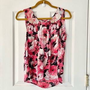Kasper Separates Pink and Navy Floral Sleeveless Blouse